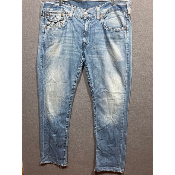 True Religion Mens Straight Embroidery Flap Pockets Jeans Size 38 - Picture 3 of 11